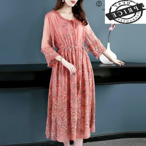 Dresses Spring Summer for Women 100% Silk Dress Woman Casual Elegant Dress Plus Size Clothes axl 2021 Vestido De Mujer 50