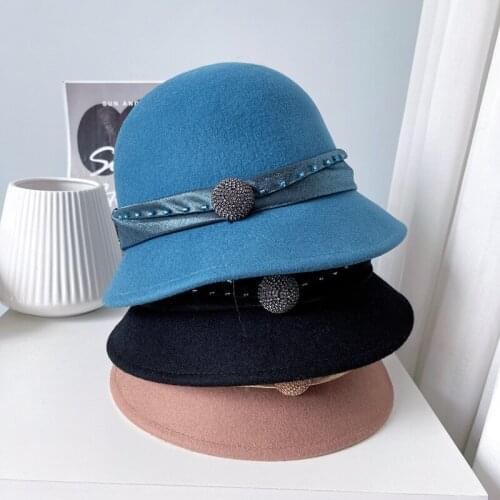 Japanese Elegant Quality Wool Basin Hat For Women Fashion Winter New Lady Silk Ribbon Decoration Fisherman Hat Fedora Cap Gorros