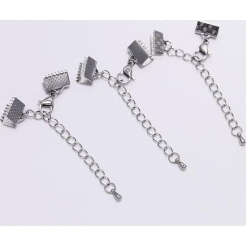 5pcs Flat Rope End Crimp Stainless Steel Fastener with Lobster Clasps Tail Connector for Rope Bracelet Making Jewelry Accessorie