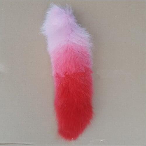 Genuine Fox Fur Tail Fashion Long Colorful Gradient Belt Tassel Phone Chain Blue Red Green Women Bags Keychain A85