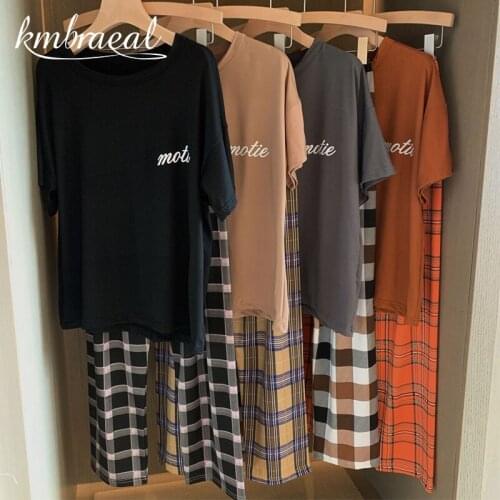 Womens Pajamas Summer Night Home Suit Pyjama Korean Style Solid Color Grid Sleepwear Milk Silk Soft Nightwear Casual Homewear