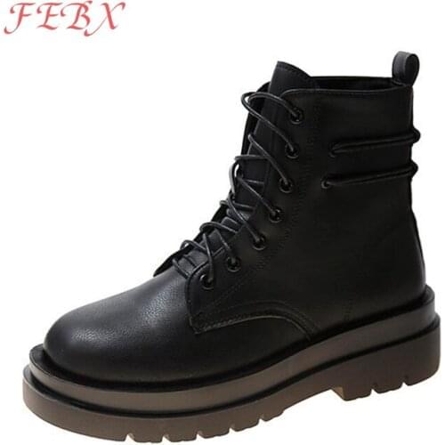 Womens Boots Lace Up Non Slip Waterproof Fashion Ladies Shoes Thick Bottom Ankle Boots Women Pu Leather Footwear Autumn Winter