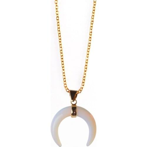 Shaped Crescent Colar Quartz Lapis Lazuli Horn Pendant Moon Choker Necklace Chain For Women Statement Boho Jewelry Gift 2018