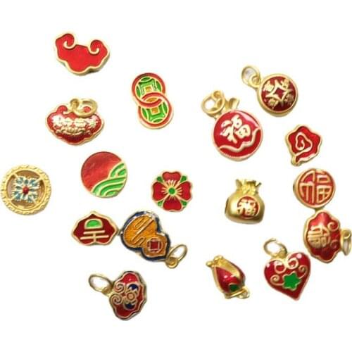 17PCS Original Design Enamel Porcelain Colorful Craft Ruyi Lock Charm Pendant Chinese Retro Style Unique Charms Men And Women Je