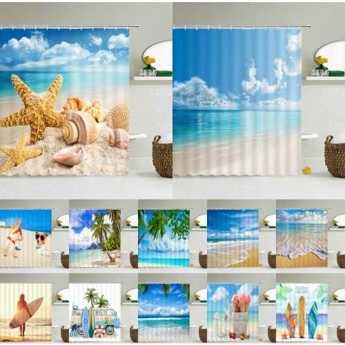 3D Beach Scenery Shower Curtains Sea Ocean Mediterranean Bathroom Curtain Waterproof Cloth Curtain Bathroom Decoration
