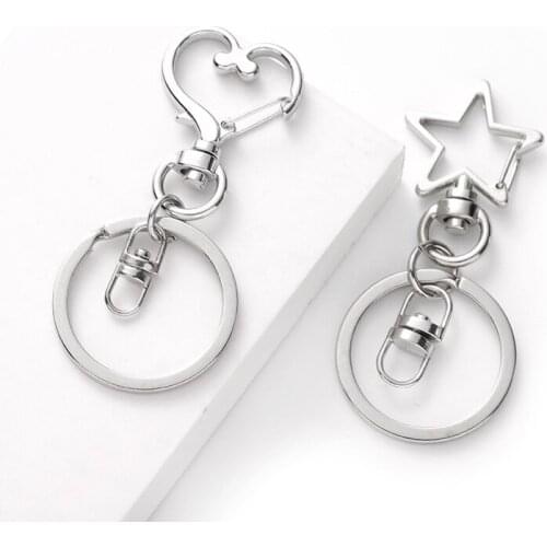 50pcs 30mm 2 colors Key Chains Key Rings Round Heart Star silver color Lobster Clasp Keychain