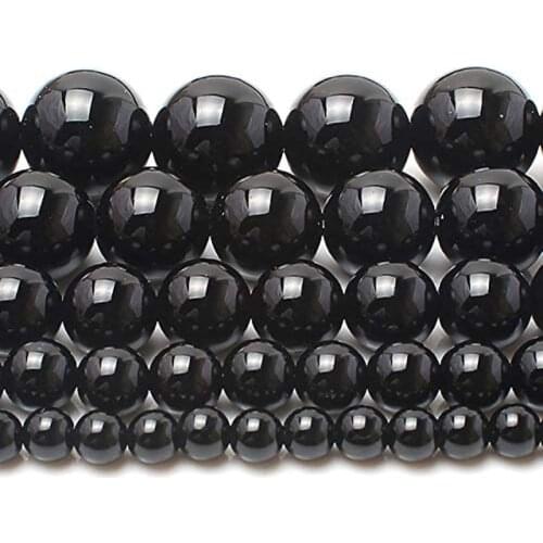 Black Onyx Agates Chalcedony Natural Stone Round Loose 15" Size Strand 4 6 8 10 12 14 Beads for Jewelry Making DIY Bracelets