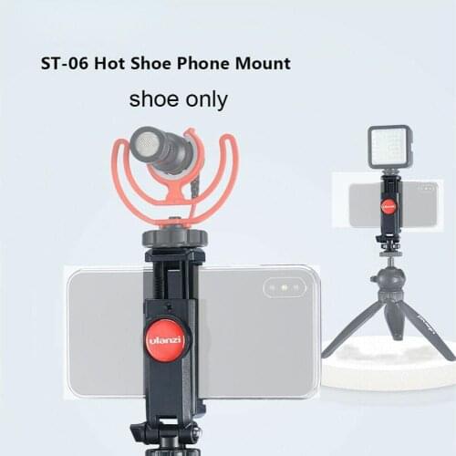 Display Double Hot Shoe ST-06 Phone Clip 360° Rotation Phone Clip Holder Mount with Cold Shoe Camera Adapter