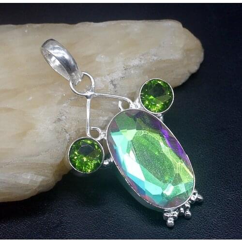 Gemstonefactory Jewelry Big Promotion 925 Silver Beautiful Colorful Topaz Green Peridot Women Ladies Gifts Necklace Pendant 1334