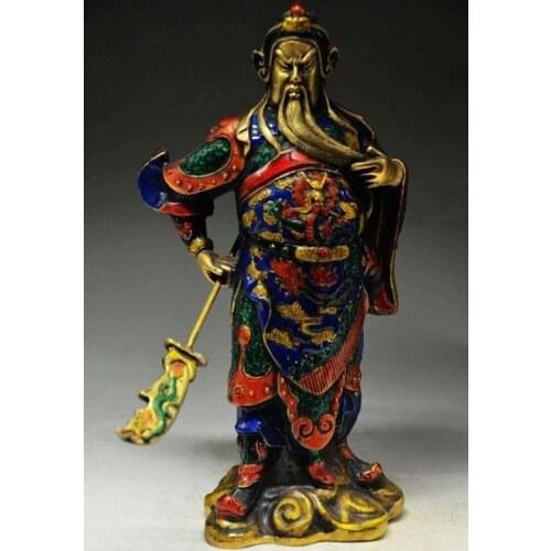 Chinese Exquisite Cloisonne Copper Handmade Statues-Guan Gong & big sword home decoration Metal crafts