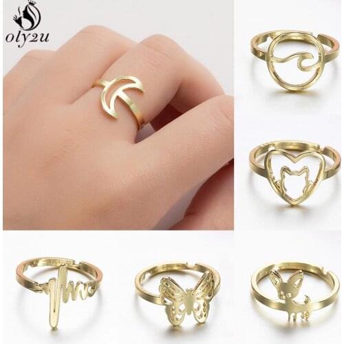 Trendy 2021 Simple Crescent Moon Knuckle Ring Stainless Steel Cat Chihuahua Animal Rings for Women Fashion Jewelry Wholesale