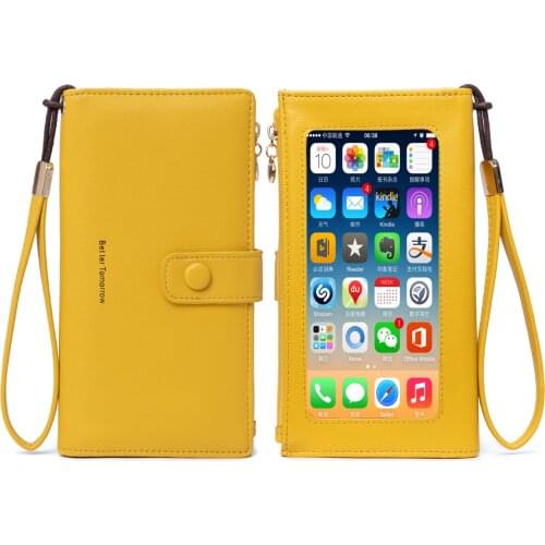 New Arrival Women Touch Screen Cellphone Wallet Purse Zipper RFID Blocking PU Leather Mini Wristlet Handbag Multifunction Pack