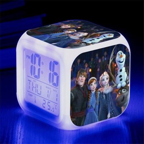 Disney Cartoon Alarm Clock Frozen 7 Colors Changing Night Light Elsa Anna Olaf Led Digital Alarm Clocks Kids Student Desk Clock