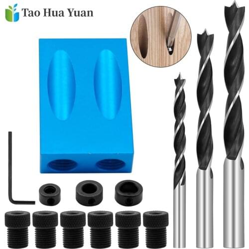 Oblique Hole Locator Drill Bits Woodworking Pocket Hole Jig Kit 15 Degree Angle Drill Guide Set Hole Puncher DIY Carpentry Tools