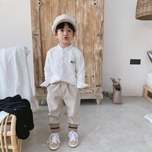 2019 new childrens shirt cartoon mouse long sleeve girls Korean standing collar shirt winter Plush boys shirt school uniform