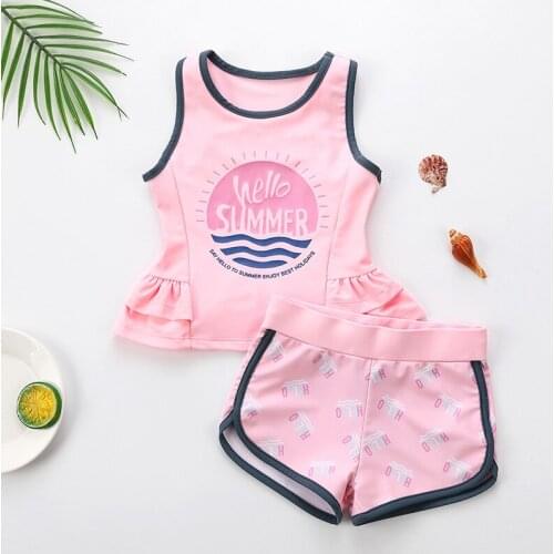 2021 New Baby Girls Swimsuit Kids Toddler 2PCS Swimwear Two Pieces Set for Children Bikini Set Cute Print Swimsuit Bathing Suit