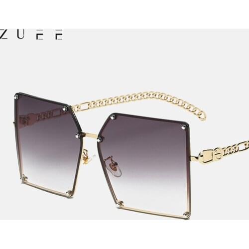 2021 New Fashion Oversize Gradient Sunglasses For Women Vintage Alloy Chain Frame Rivet Square Sun Glasses Female Elegant Shades