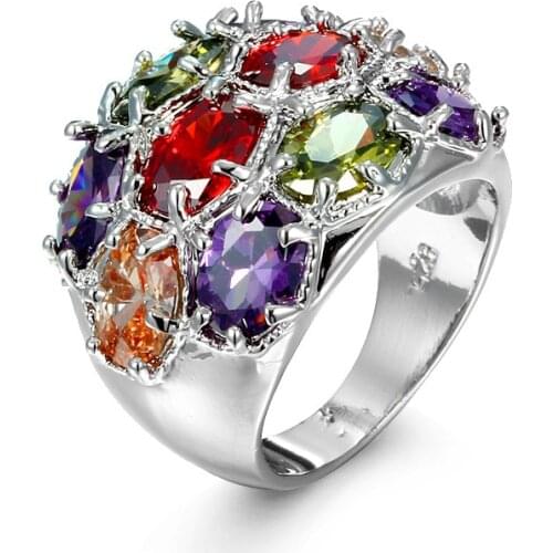 2021 New Crystal From Austrian ring For Women and female Fashion Jewelry Large popular zircon ring color zircon