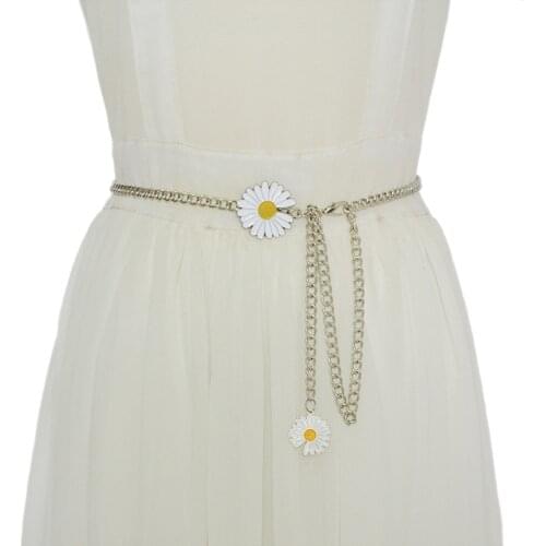 New Women Chain Belt Daisy Decorate Female Alloy Chain Belts Sweet Womens Dress Accessories Belt Jeans Belts