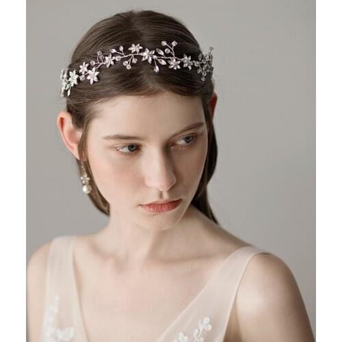 O395 Silver Bridal Headband Rhinestone Hair Ornaments bridal Hair Jewely hairpiece for weddings With Alloy Flowers