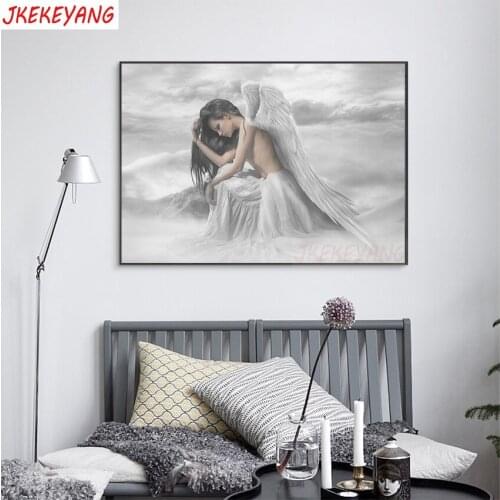 Full Square/Round Drill 5D DIY Diamond Painting Black and white angel 3D Diamond Painting Diamond Embroidery Cross Stitch Y3916