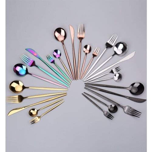 Tableware Stainless Steel Dinnerware Mirror Washing Kitchen Utensils Cutlery Spoons Lunch Dishes Complete Dinner Knife Fork Set
