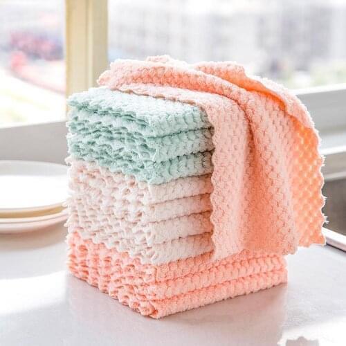 5pcs Double-Layer Absorbent Microfiber Kitchen Dish Cloths Non-Stick Oil Household Cleaning Wiping Towel Kitchen Tools