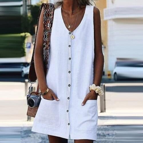 Bohemia Solid Color Womens Dress Casual Sleeveless Maxi Dresses Fashion Boho Button Tunic Party Dress Vestidos Plus Szie