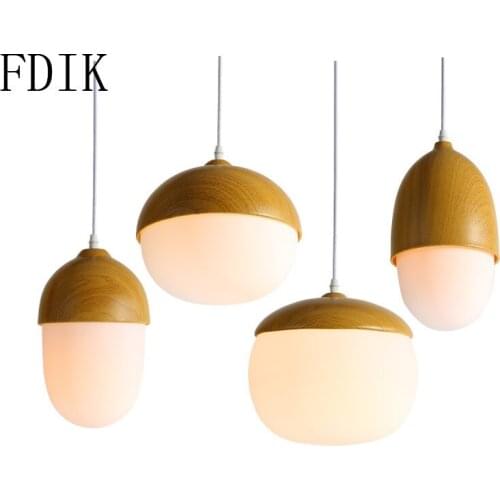 Modern Led Pendant Lamp Nordic Wood Grain Nut Hanging Lights for Bedroom Restaurant Bar Home Decor Indoor Loft Lighting Fixtures