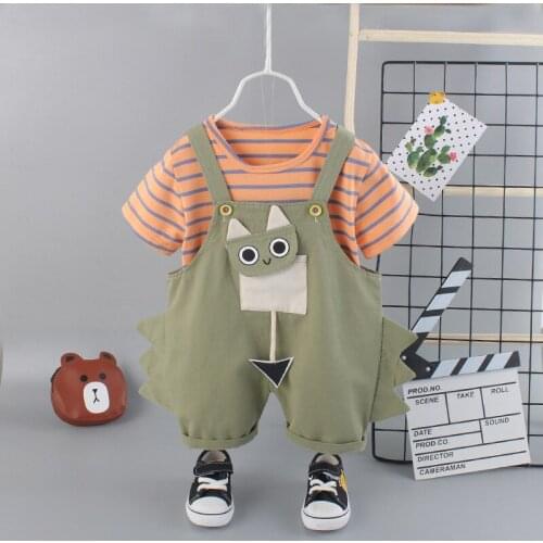 New Toddler Boys Summer Clothing Sets Children Striped Tops+Animal Patchwork Shorts 2pcs Tracksuits for Girls Kids Outfits