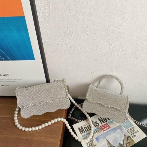 Bag For Women Silver Diamonds Portable Bag Evening Clutch Purse Women Fashion Mini Pearl Chain Shoulder Bags Pouch