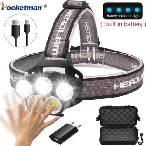 50000Lm Body Motion Sensor LED Headlamp 5 Led Head Lamp USB Rechargeable Headlight Camping Lantern Head Light Torch Lamp