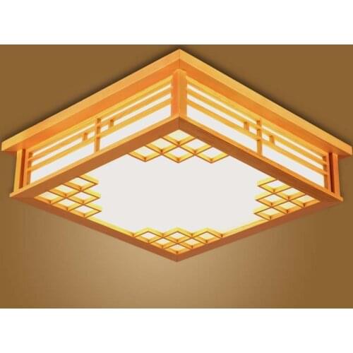 Japanese Ceiling Lights Square 45-55cm Bedroom LED Lamps Lights Sheepskin Study Wood Ceiling Lamp Home Decorative Design Lantern