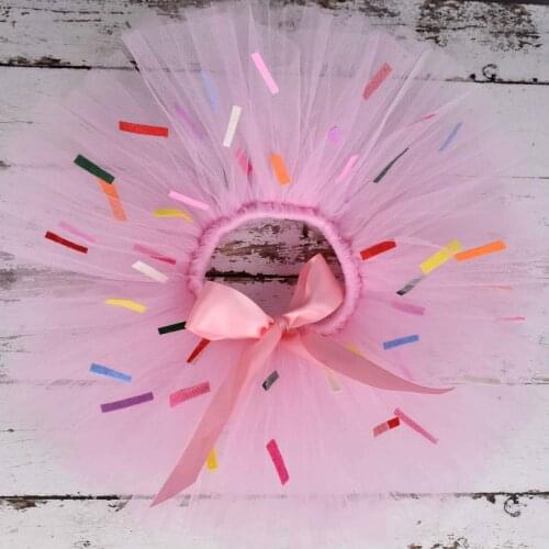 Pink Candy Donuts Girl Sprinkles Tutu skirt Baby 1st Birthday Party Costume Kids Dance Skirt Infant Toddler Tulle Skirt