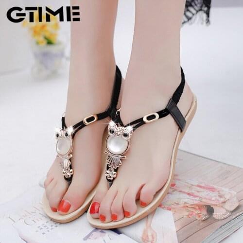 Women shoes 2021 hot fashion women sandals elastic t-strap bohemia beaded owl slipper flat sandals women summer shoes#SJPAE-189