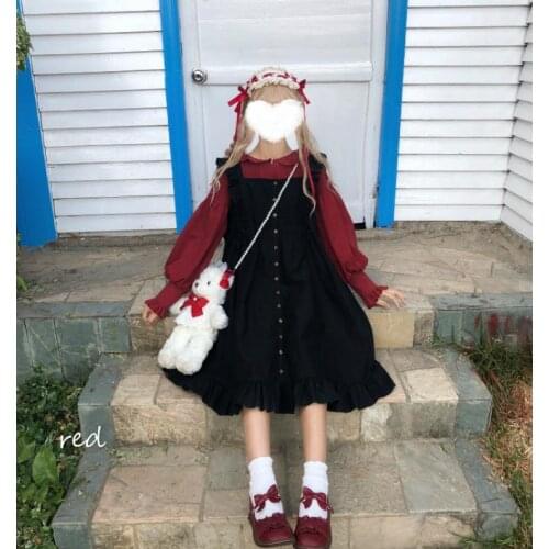 Women long Japanese Ruffled Gretel Simpska dress Girl Lolita Dress Princess Lolita Dress falbala dress Bowknot Apron vest DRESS