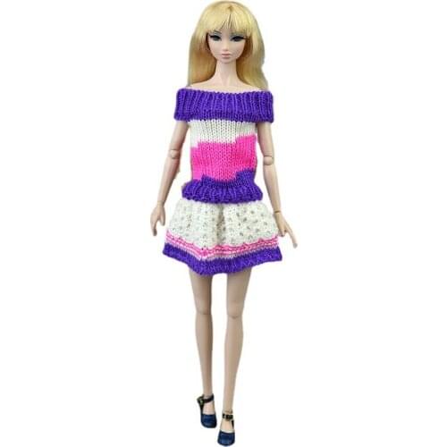 11.5" Fashion Knitted Sweater Purple Pink White Doll Dress For Barbie Clothes Woven Outfits Winter Warm Gown 1/6 BJD Accessories