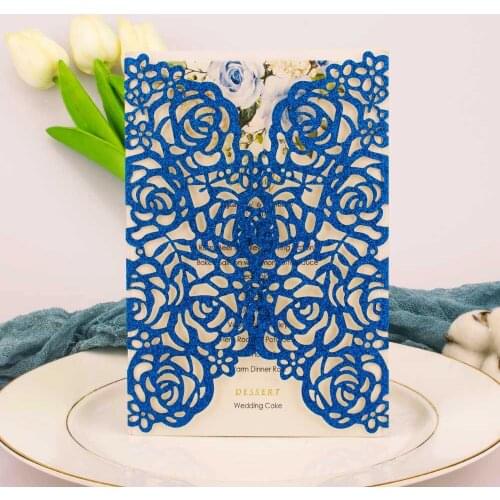 1pcs sample hollow Rose Gate card Laser Cut wedding invitation cards with Embossed Wholesale greeting pocket invite party cover