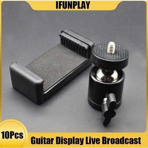 10set 360 Degree Guitar Display Clip Mobile Phone Holder Live Broadcast Bracket Stand Tripod Clip Head