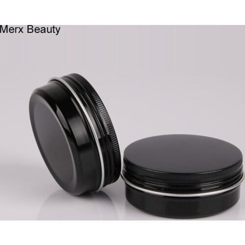 2Pcs 60g Aluminum Round Cream Bottle In Black Color,Comestic Containers With Screw Thread, Aluminum LipBalm Tins