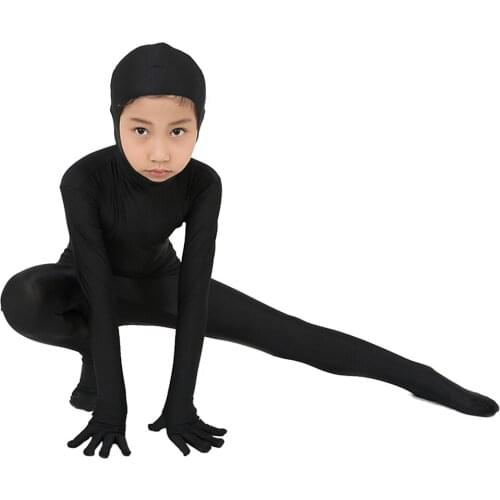 2018 free shipping black Bodysuit open face cover foot and hand version Spandex Lycra Zentai Suit Black Tight Suits Pure Color