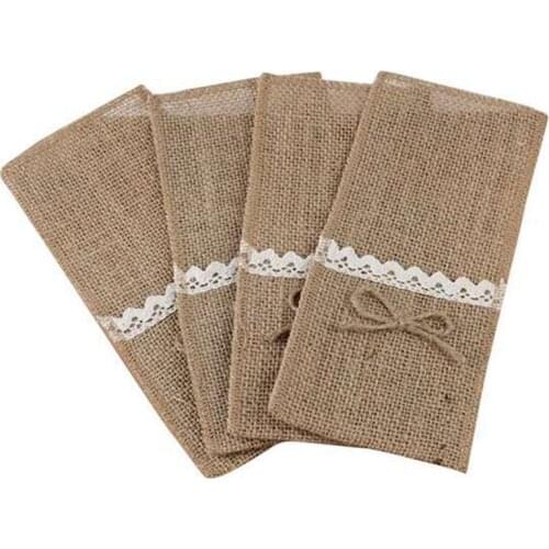 24PC Country Wedding Table Silverware Holder Natural Burlap Cutlery Pockets Fork Pockets Rustic Wedding Decoration