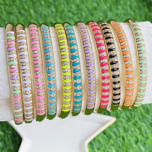 5Pcs 2021 New Arrivals Multicolor Bracelets Bangle Clear White Zircon Bangles Colorful Enamel Bangle For Girls Women Jewelry