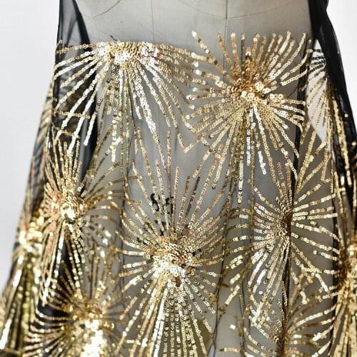 Big embroidered gold sequins lace fabric wedding dresses home decoration fabrics handmade accessories white