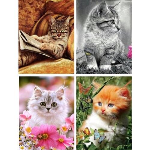 Flowers 5D Diamond Painting Cat Diamond Embroidery Full Square Picture Of Rhinestones Cross Stitch Mosaic Animal Beads Art TY805