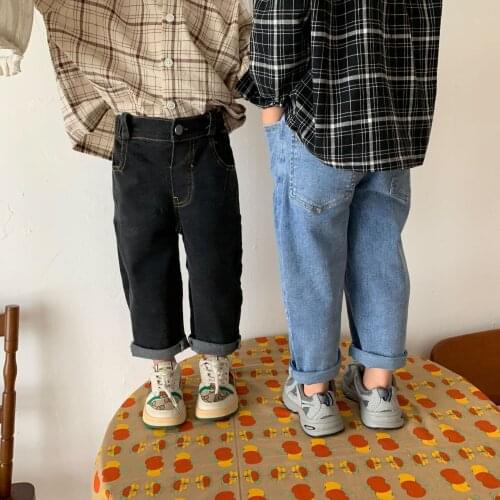 Jeans Full Length Elastic Waist Regular Straight Solid Cotton Casual New Fashion Comfortable Spring Autumn Unisex Kids Children