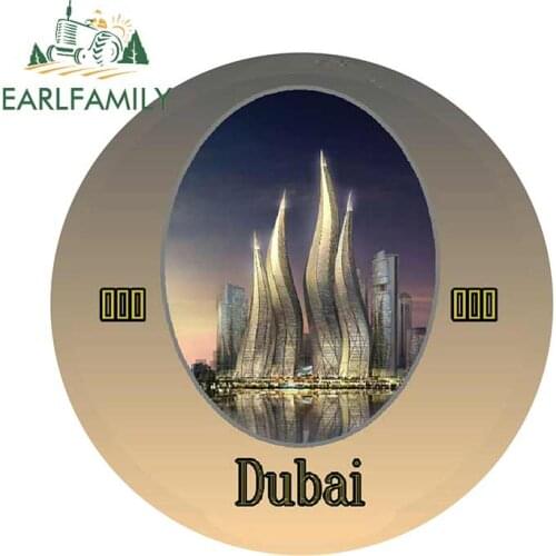 EARLFAMILY 13cm x 13cm Personality Car Sticker DUBAI ROUND SOUVENIR NOVELTY FRIDGE MAGNET Cartoon Car Styling Accessories