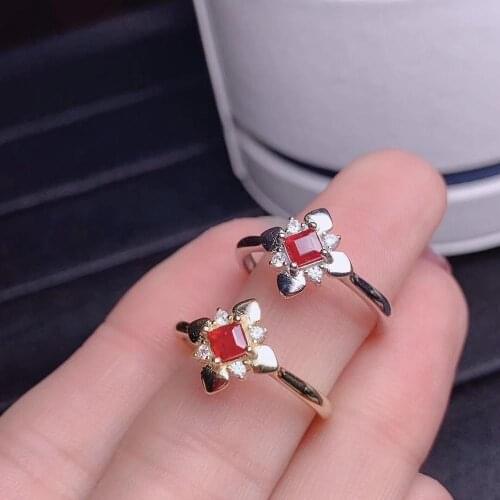 100% Sterling silver Ring With Rectangle nature Ruby Gemstone Charm Silver Ring Male Jewelry Party Gift Wholesale