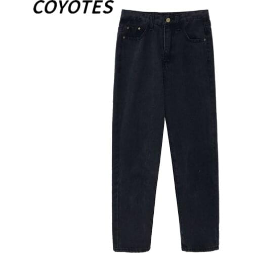 COYOTES Women Jeans Black High Waist Straight Pants Womens Casual Classic Trousers Loose Vintage Fashion BF All-match Daily