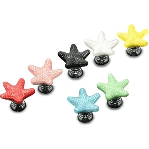 Starfish Ceramic Drawer Knobs Cabinet Pulls Kitchen Handles Cartoon Furniture Handle for Kids Room Furniture Hardware